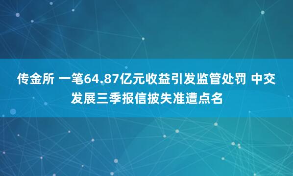 传金所 一笔64.87亿元收益引发监管处罚 中交发展三季报信披失准遭点名